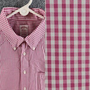 Brooks Brothers Madison Large Non-iron Magenta Check Long Sleeve Button Up Shirt